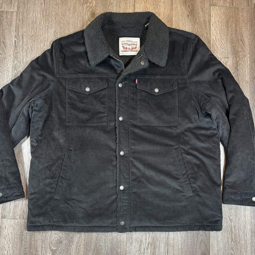 Levi’s Faux Shearling Corduroy Trucker Jacket Black LM3RC501 Men’s XXL - Picture 1 of 14